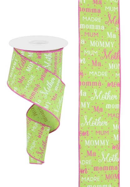 RGC124809  2.5" x 10yd Mom Pattern On Royal Bright Green/White/Pink