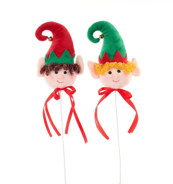 XP103499   16"L Elf Head Pick W/Bow    Red/Emerald