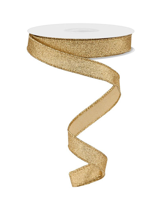 RGF108908  5/8" x 10yd Shimmer Glitter Ribbon – Gold – Fine Sparkle Wired Ribbon