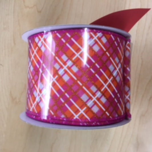 514014028 2.5"X10Y Busy Diag Plaid     Wht/Org/Fuchsia