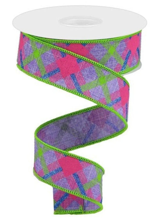 RGA143213   1.5" x 10 Royal Burlap Plaid  Lavender/Lime/Hot Pink/Blue