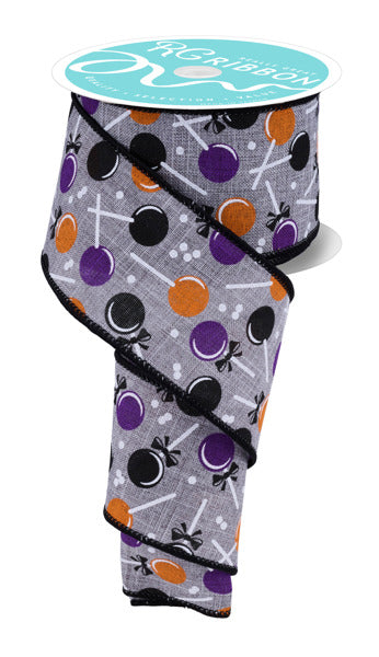 RGH101010  2.5" x 10yd Lollipops Grey/Wht/Orange/Blk/Prpl
