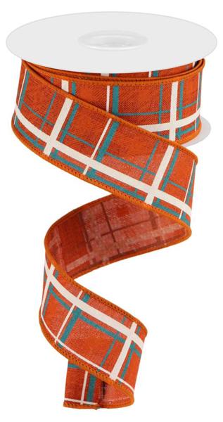 RGC154074    1.5" x 10yd Printed Plaid/Royal    Rust/Dk Orng/Turq/Lt Nat