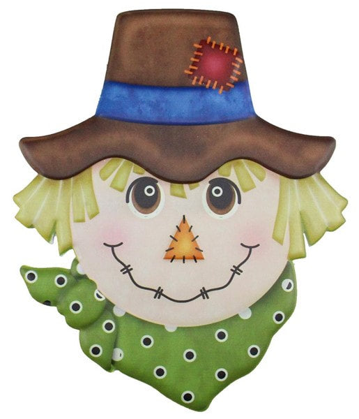 MD062405  12"H X 10"L Metal cb B Scarecrow with Green Scarf Brown/Green/Blue