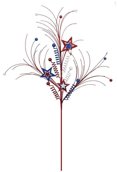 HJ1013   29"L Glitter Patriotic Star Spray    Red/White/Blue