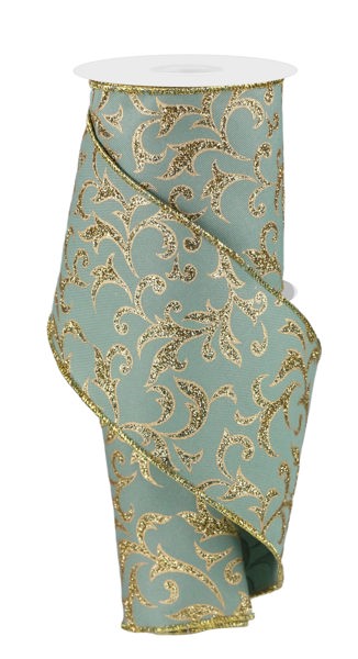 RGE1844YN  4" x 10yd Acanthus Leaf Sage Green/Gold