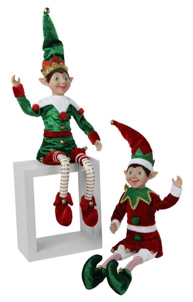 XN4295   21.5"L Fabric Elf Ornament    Red/Emerald/White