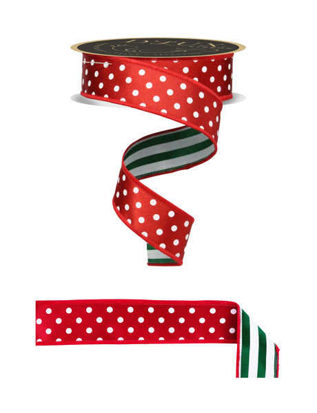 LX30644N  1.5" x 10yd Polka Dot/Stripe/Fused Red/White/Emerald