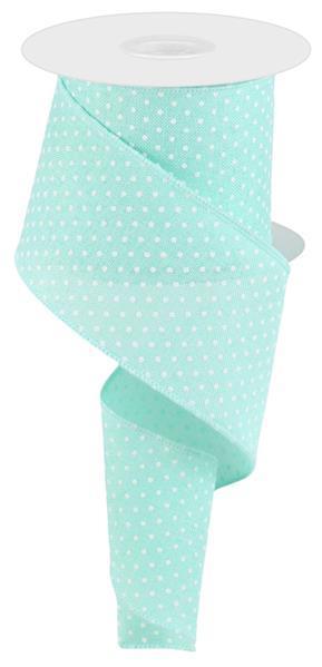 RG01652AN      2.5" x 10yd Raised Swiss Dots On Royal      Mint Green/White