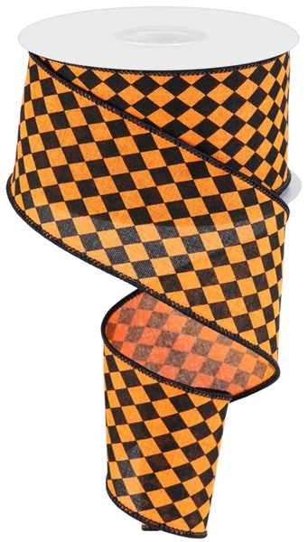 RGC1734HW  2.5" x 10yd Small Harlequin On Royal Orange/Black