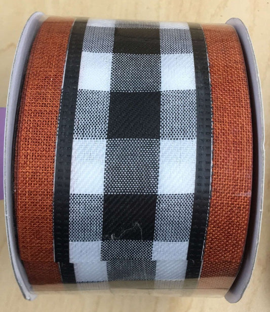 651134031  2.5" x 10yd Printed Plaid Mustard/Black/White