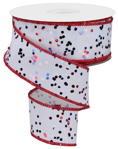 RGE1253A1   1.5" x 10yd Sprinkled Hex Glitter Finish   White/Red/Blue