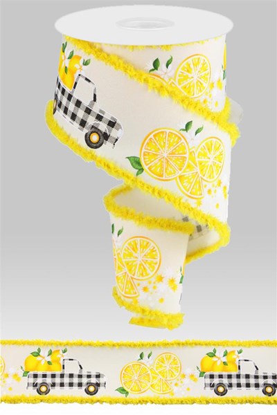 RGA834630 2.5"X10yd Gingham Truck W/Lemons/Drift Ivory/Ylw/Grn/Wht/Blk