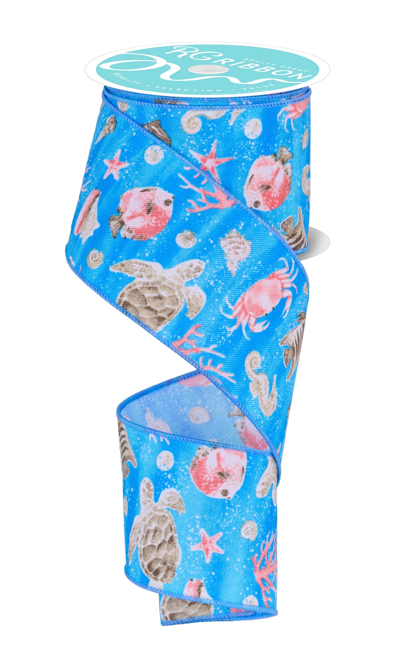RGF1252TA  2.5" x 10yd Coastal Pattern Ryl Blue/Coral/Cream