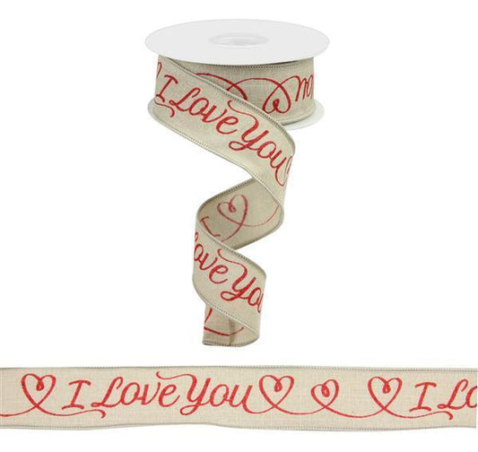 RG0135730   1.5"X10 Yds  "I Love You"   Ribbon   Red/Brown