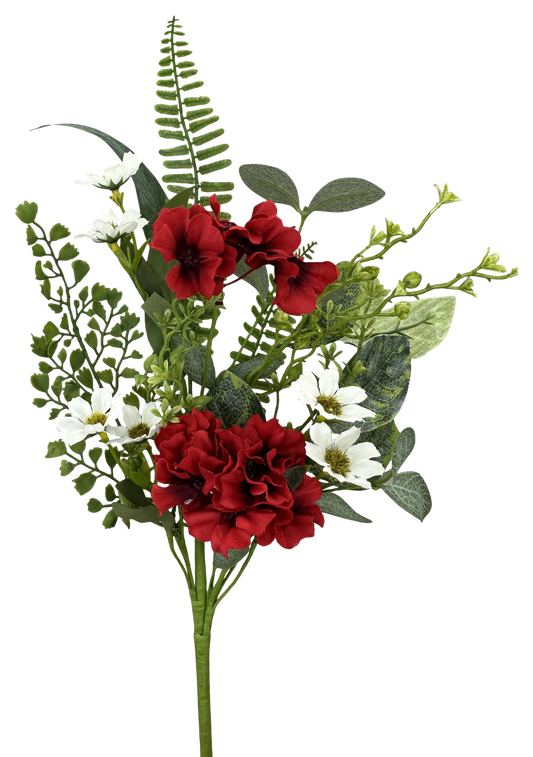 63858RDWT      18"H   Geranium Leaves Pick   Red/Green/White