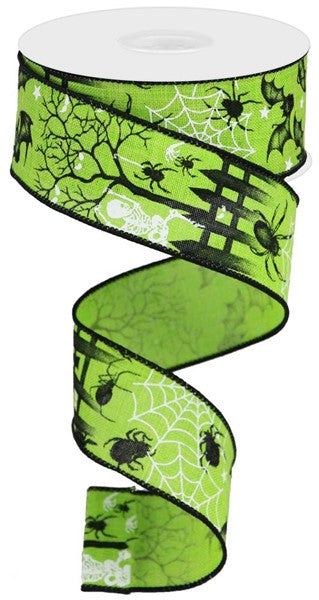 RGA180933  1.5" x 10yd Halloween On Royal Lime Green/Black/White