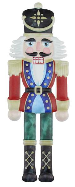 MD0619    12"H x 4"L Metal Embossed Nutcracker  Red/Blue/Emrld/Wht/Blk