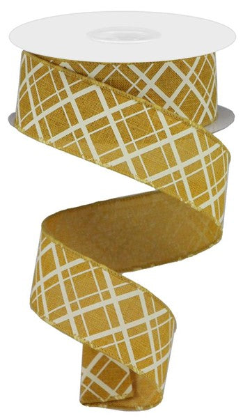 RGA15058M 1.5"X10YD Thick/Thin Diagonal Check Dk Mustard/Ivory