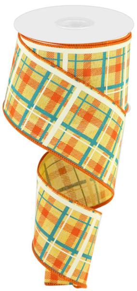 RGC1541T6   2.5" x 10yd Printed Plaid/Royal   Must/Dk Orng/Turq/Lt Nat