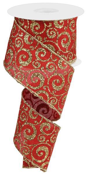 RW820430 2.5"X10YD  Glitter Swirl Red/Gold