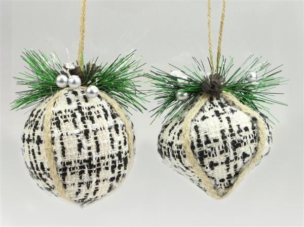XJ433002 4.5”H  Tweed Ball/Onion Ornament Black/White