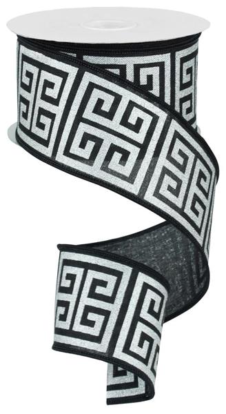RG1610LM   2.5" x 10yd Greek Keys/Royal    Black/Silver Metallic