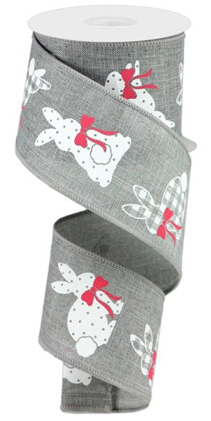 RGC123510 2.5"X10yd Patterned Bunnies On Royal Lt Grey/White/Pink