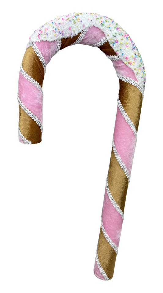 86340BNPK    19"HX9WX1.5"D    Gingerbread Candy Cane   Brn/Pnk