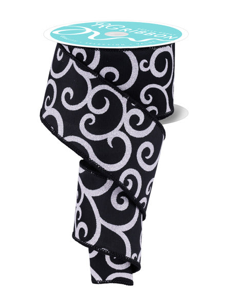 RGF179902  2.5" x 10yd Glitter Swirl/Satin Black/Silver