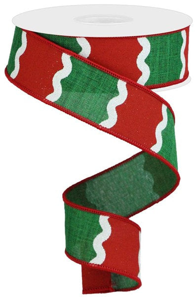 RGA116306   1.5"X10yd    Wavy Stripes on Royal    Emerald/Red/White