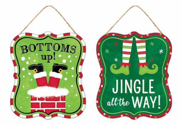 MD0989 7"H X 6"L Christmas Asst Embossed Sign Red/Lime/Emerald