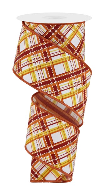 RGE1850F4   2.5" x 10yd Diagonal Dash Plaid  Wht/Mstrd/Orng/Burg/Crm