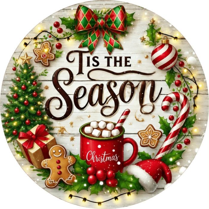 CUS2583L  18" Round MDF Tis The Season Sign