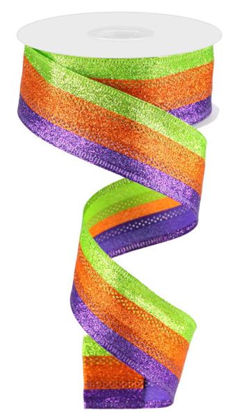 RGA8219E9  1.5" x 10yd 3-In-1 Shimmer Glitter Lime/Orange/Purple