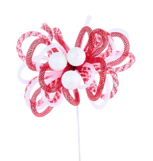 XP3873N4  12"L Foil/Drift Glitter Ball Pick  Red/White