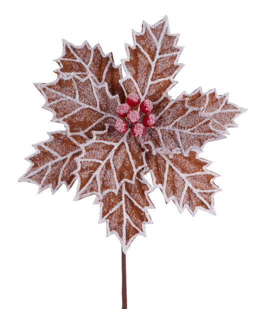 XS4206  10.5"Dia Velvet Poinsettia W/Snow   Brown/White