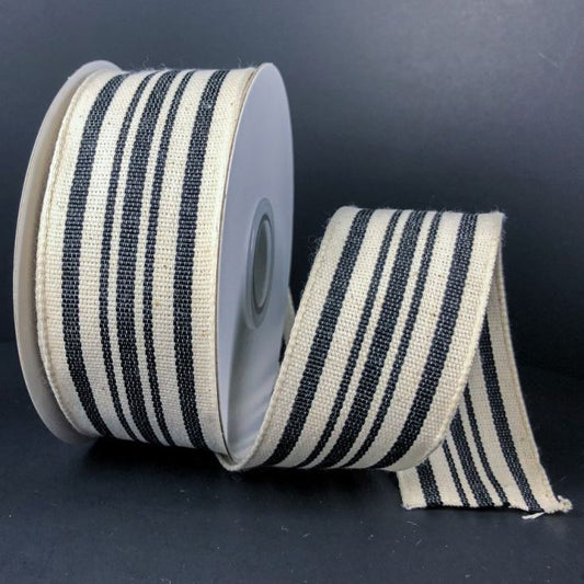 RJ17109-21   1.5" X 10YD WIRED WOVEN FRENCH STRIPES RIBBON   Black