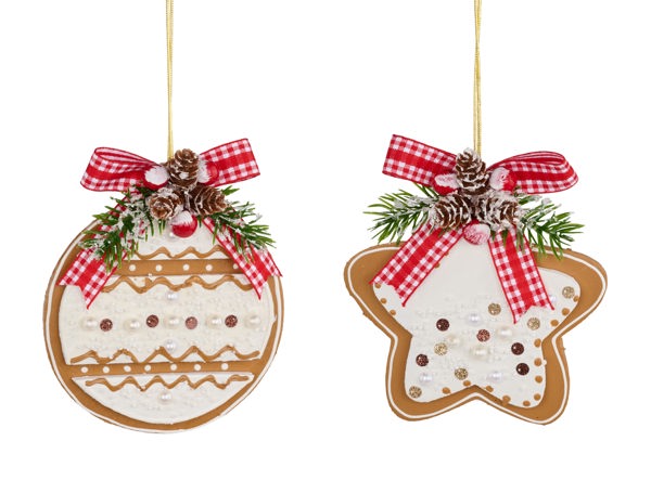 XJ5560   5.5" Ball/Gingerbread Star Orn   Beige/Red/White/Green