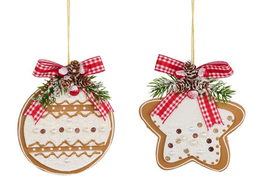 XJ5560   5.5" Ball/Gingerbread Star Orn   Beige/Red/White/Green