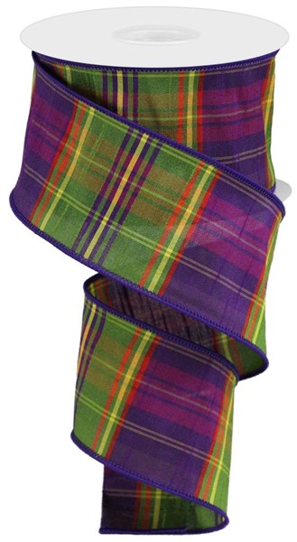 RGA1232RX  2.5" x 10yd Plaid Faux Dupioni Purple/Moss/Yellow/Red
