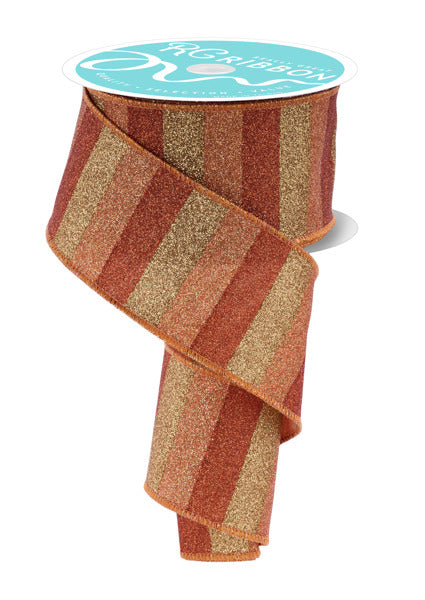 RGF161952 2.5" x 10yd Horizontal Glitter Stripes Dk Cppr/Copper/Lt Cppr