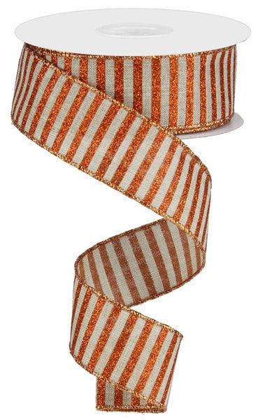 RG0169418  1.5" x 10yd Glitter Stripe On Royal Natural/Bright Orange