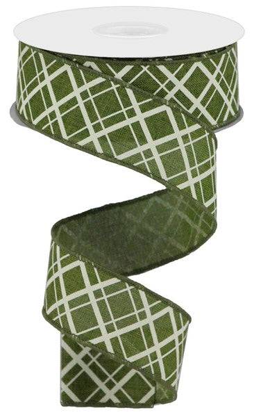 RGA150552 1.5"X10YD Thick/Thin Diagonal Check Moss/Ivory