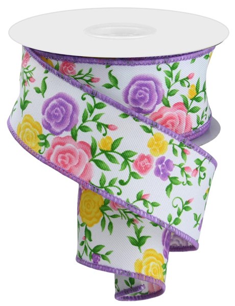 RGE1179M6    1.5" x 10yd Mini Roses    White/Pink/Ylw/Lvndr/Grn