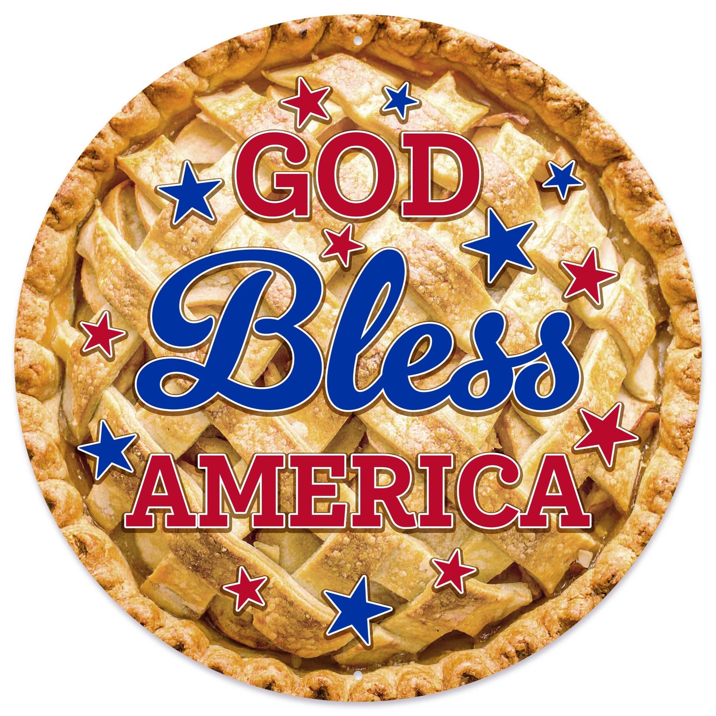 MD1772J2   12"Dia God Bless America Apple Pie Sign   Whte/Red/Royal/Lt Brown