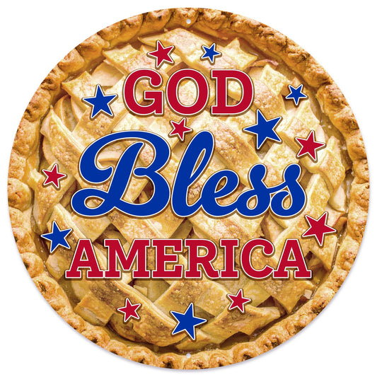 MD1772J2   12"Dia God Bless America Apple Pie Sign   Whte/Red/Royal/Lt Brown