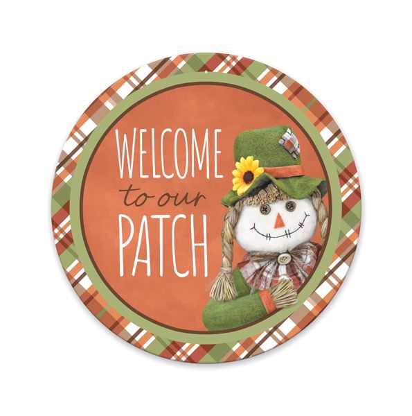 MD1457  13"Dia Welcome To Our Patch Plate Sign Terracotta/Grn/Brn/Wht