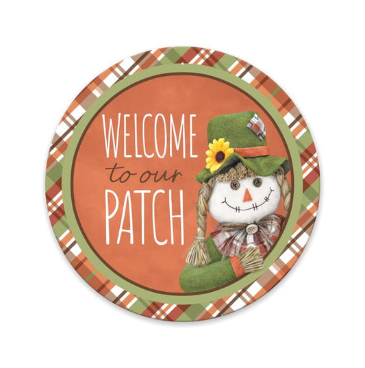 MD1457  13"Dia Welcome To Our Patch Plate Sign Terracotta/Grn/Brn/Wht