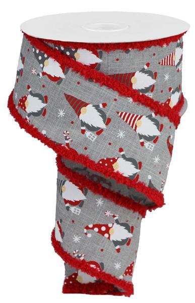 RG0837910  2.5" x 10yd Christmas Gnomes/Royal/Drift Lt Grey/Red/White